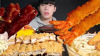 SUB)바삭바삭 등심돈까스 & 새우튀김 우동 리얼사운드 먹방 pork cutlet & Shrimp Tempura & Udon  & Kimchi Eating  Show Mukbang