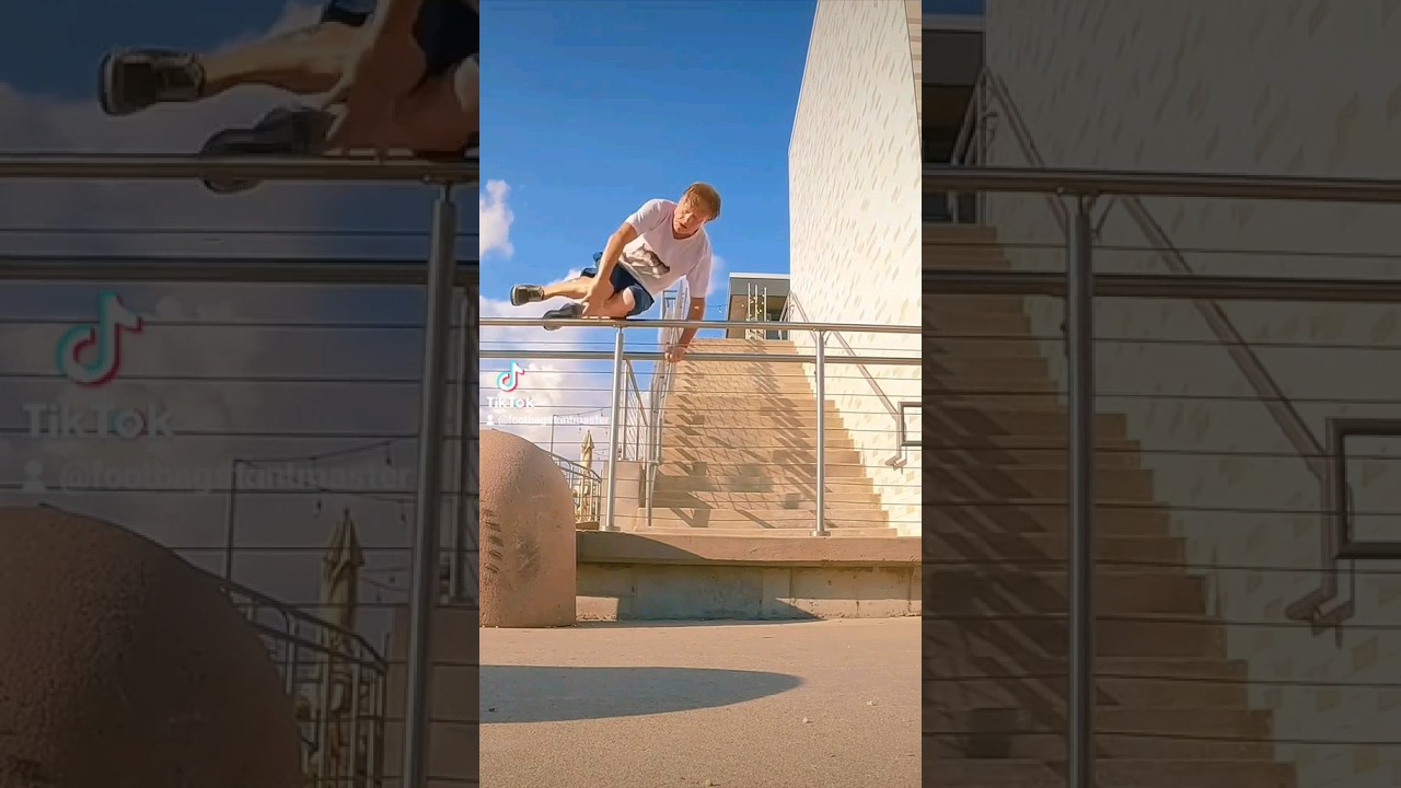 Extreme Footbag Athlete Performs Fearless Stunt Over a Railing