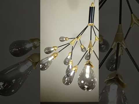 Чорно-золота люстра з графітових бутонів на 15 ламп (918-LP268-15 BK+BK), видео 1