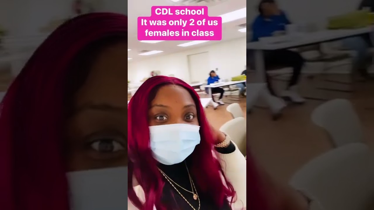 Female truck driver in CDL class. 