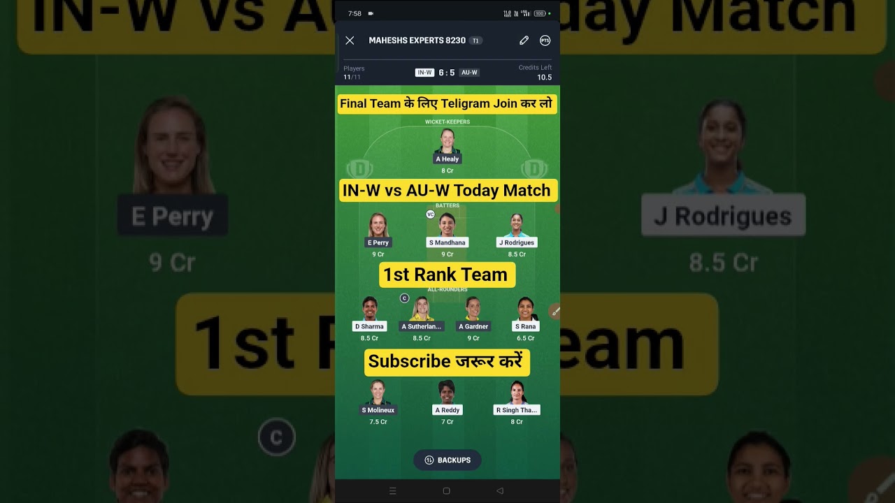 IND-W vs AUS-W Dream11 Prediction | IND-W vs AUS-W Dream11 Team Today | IND-W vs AUS-W