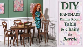 DIY Barbie Dining Room Table & Chairs | How to Make Dollhouse Furniture | 1:6 Scale | Handmade Craft