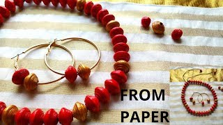 Newspaper Craft || paper bead necklace and earring || Best out of waste || Iris Craft Corner 51