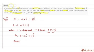 A particle of mass `m` free to move in the `x - y` plane is subjected to a force whose