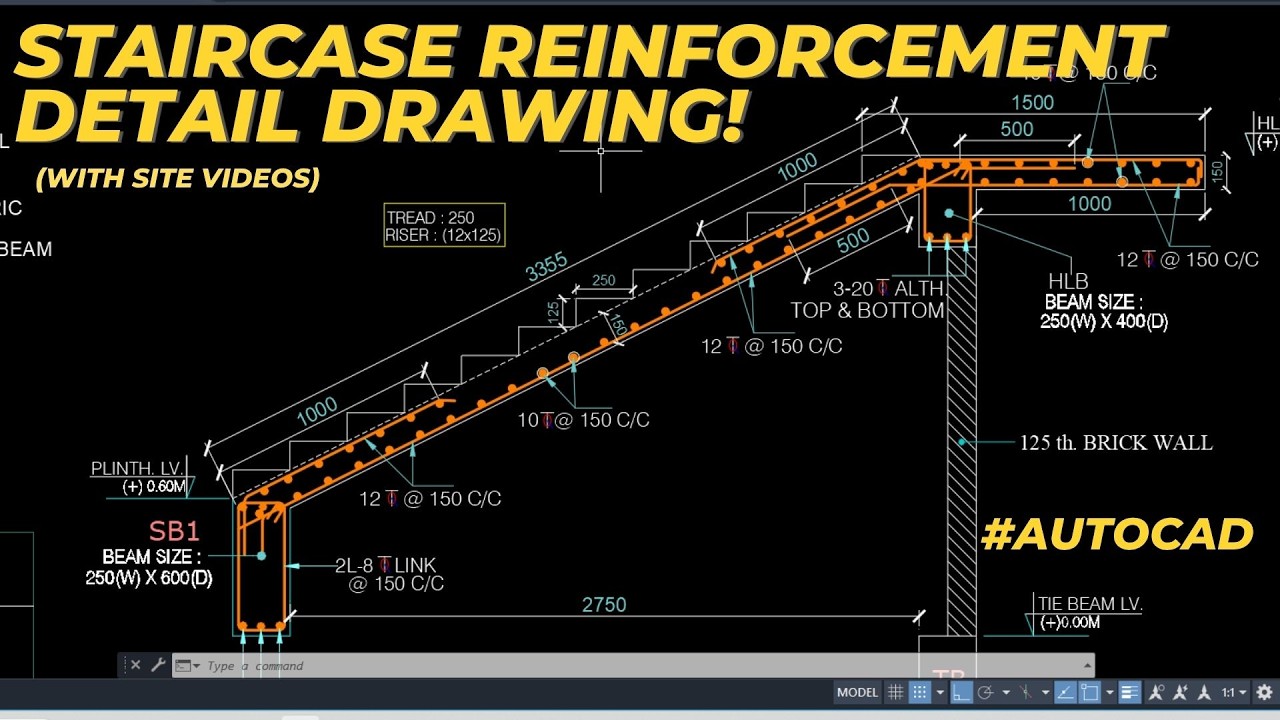 Master AutoCAD Staircase Reinforcement Drawing with Site Videos (Demo Video)