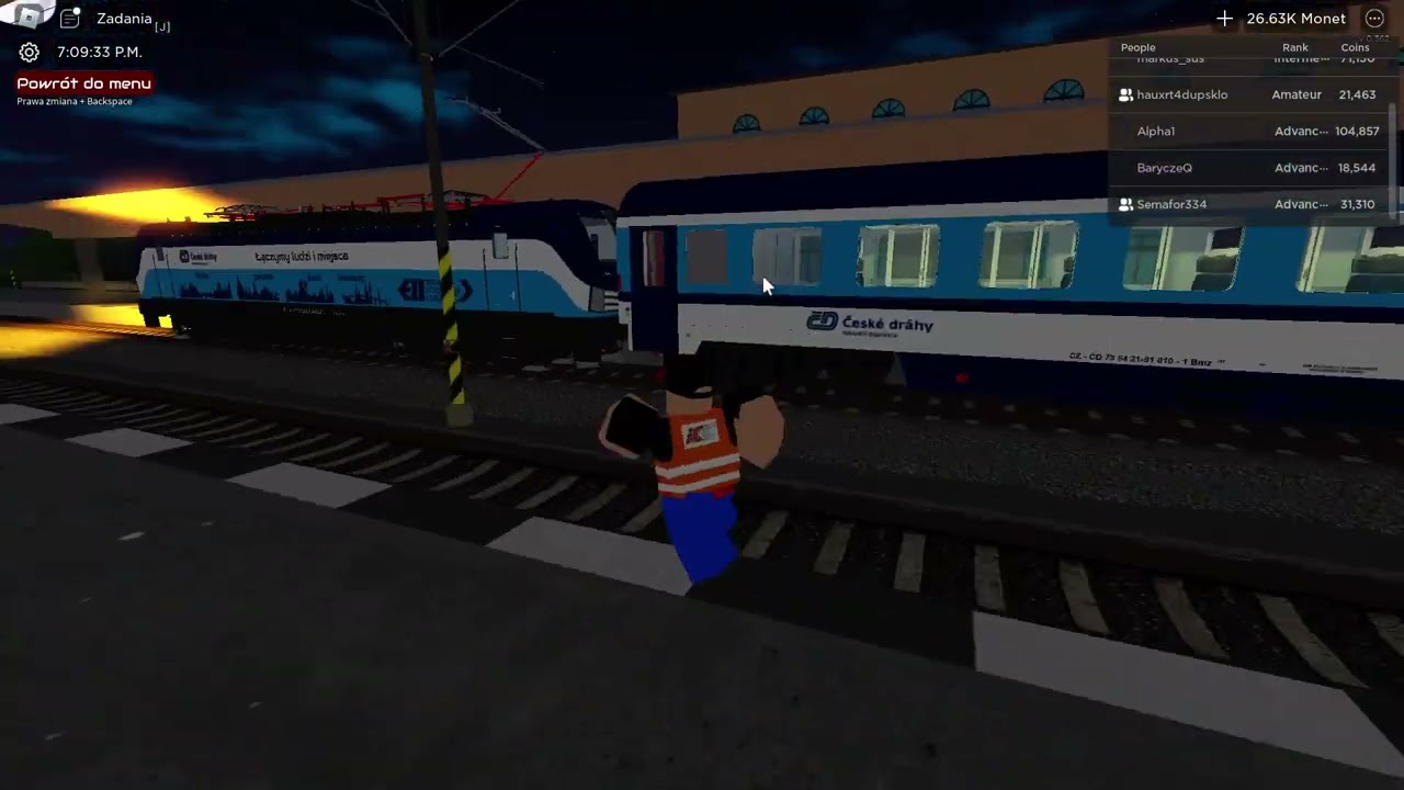 Pociągi w Train Simulator w Roblox na stacji Hlubow