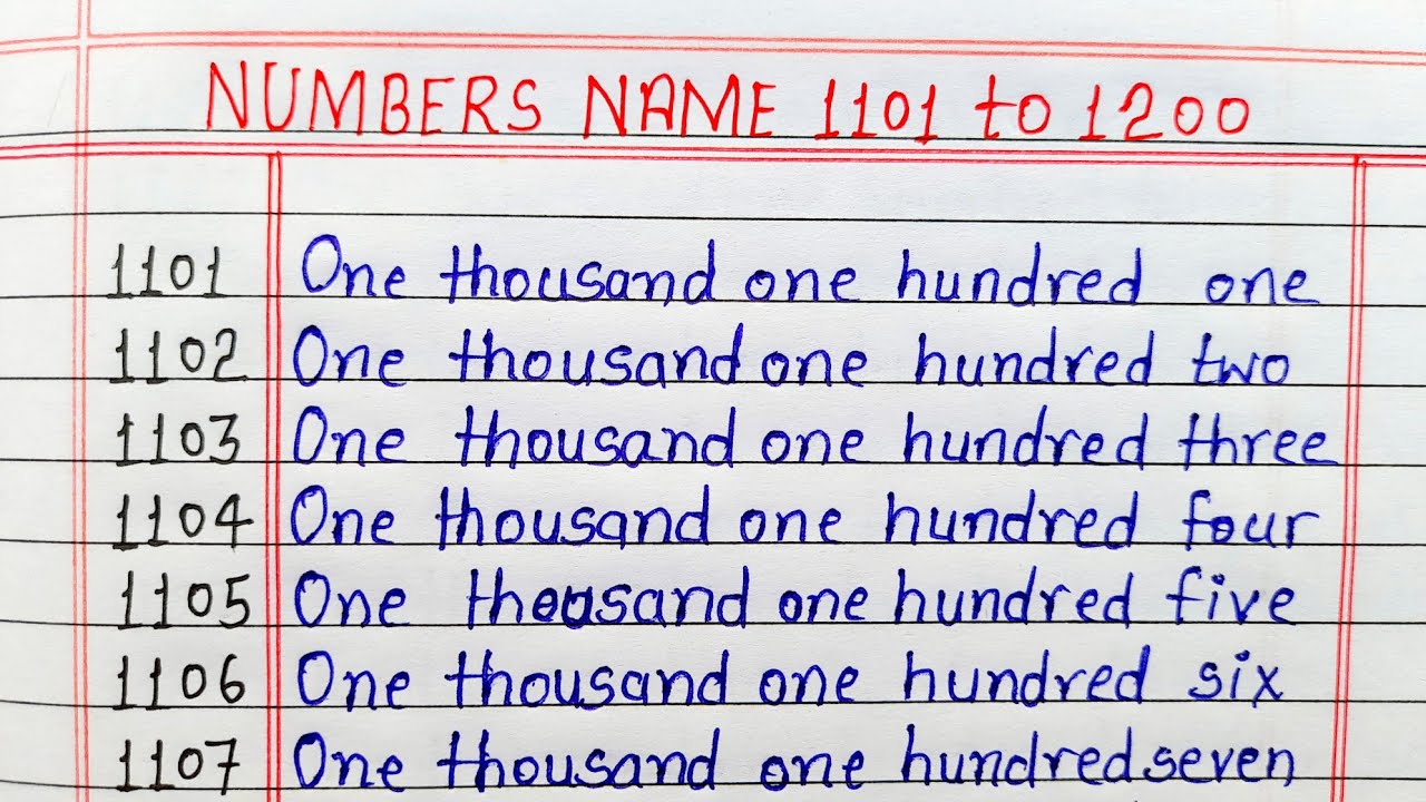 Numbers Name 1101 To 1200 Numbers In Words 1101 To 1200 In English 