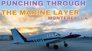 Sunset IFR Departure from Monterey Through The Marine Layer