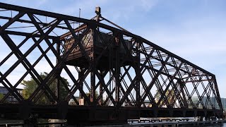 Railroad turn bridge on the river