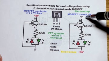 BS250 P channel enhancement mode MOSFET ideal diode rectification w o forward voltage drop 0037
