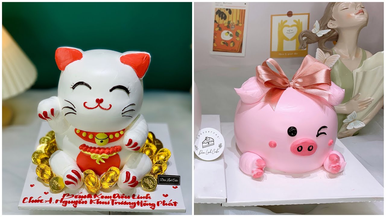 Bánh kem với tạo hình Mèo may mắn - Cake with Lucky Cat shape - DieuLinh Cake