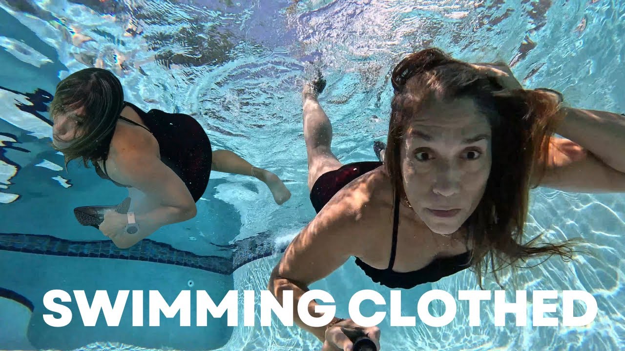 Swimming Underwater Clothed in The Little Red Dress and Black High Heels