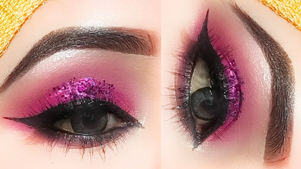 pink glam glitter eye makeup look for begginers eye makeup look