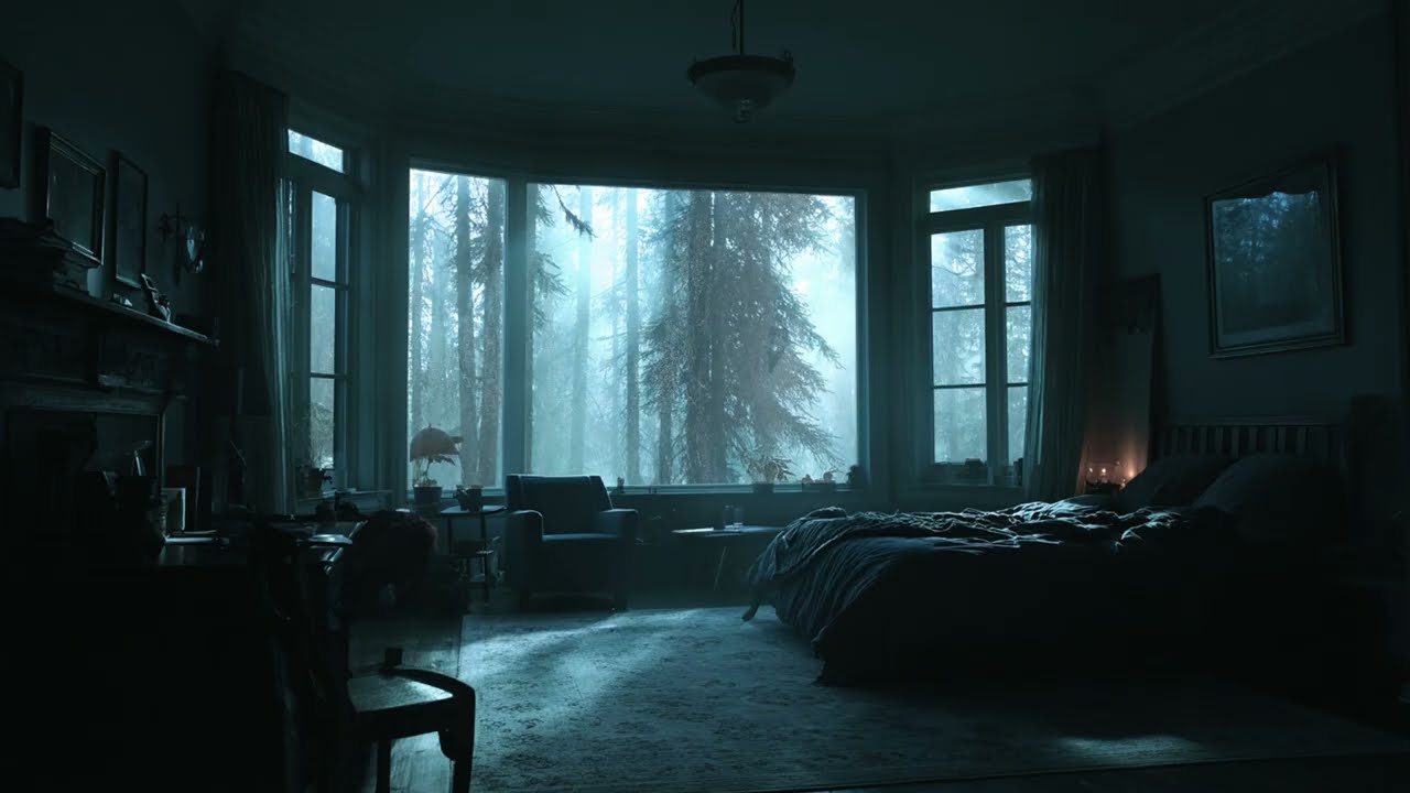 Cozy Forest Bedroom Rain on Window - Relaxing Rainstorm Sounds for Deep Sleep and Relaxing