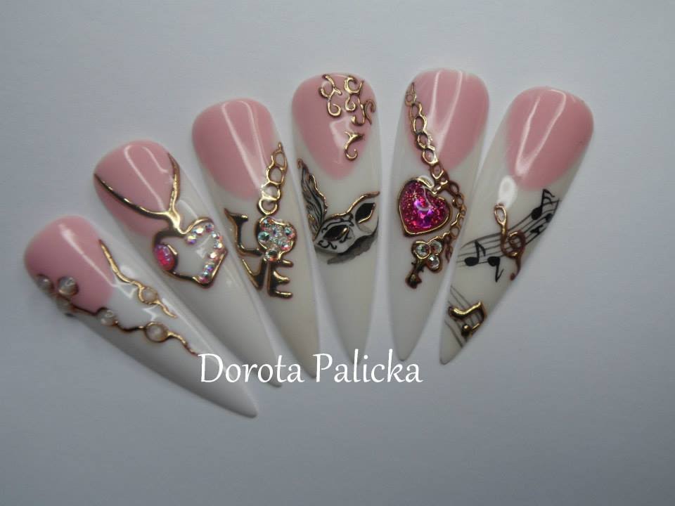 EDA Luxury Beauty Nude Pink Marble 3D Bling Crystal Jewel Design Press On  Nails Artificial Nail Tips Shiny Acrylic False Nails Extra Long Sharp  Pointed Almond Stiletto Nail Art Super Fashion Fake