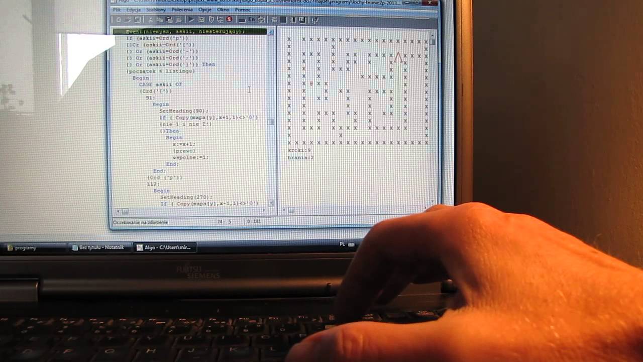 Sterowany żółw wynosi z labiryntu fanty - program komputerowy w ALGO pascal u