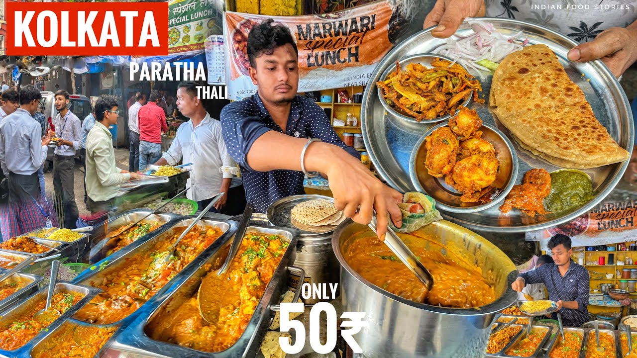 50₹/- Only PARATHA Thali In INDIA | 2 Sabji 2 Chutney 2 Paratha | Ghee Paratha |@IndianFoodStories1 