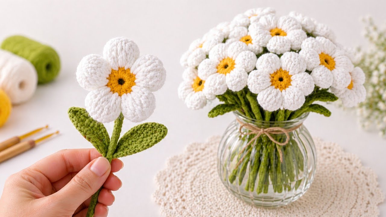 🌺 Gerçekçi Tığ İşi Papatya Çiçek | Realistic Crochet Daisy Flower