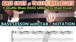 Blues BASS LINES Lesson + TABS -  3 Bass Riffs in A (including Turnarounds) - TUTORIAL chords