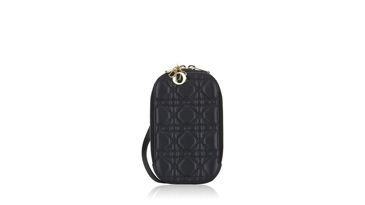 Lady Dior Phone Holder Black Cannage Lambskin