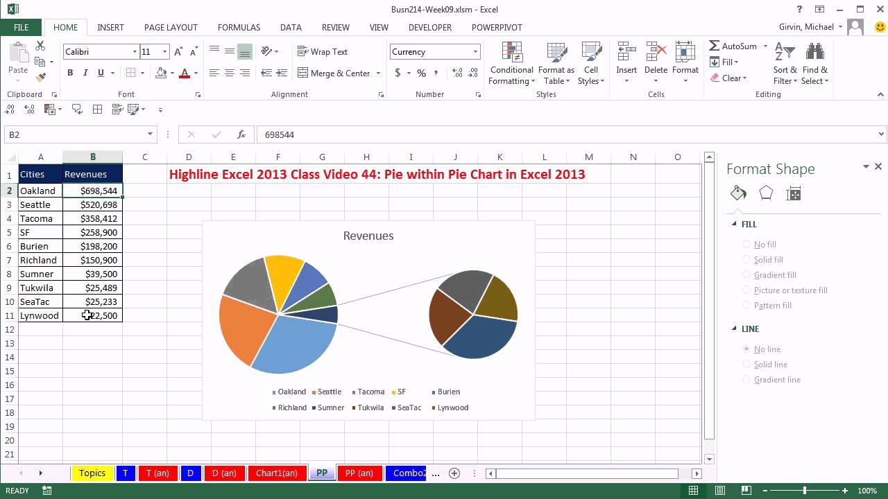 Excel 2013 Pie Chart