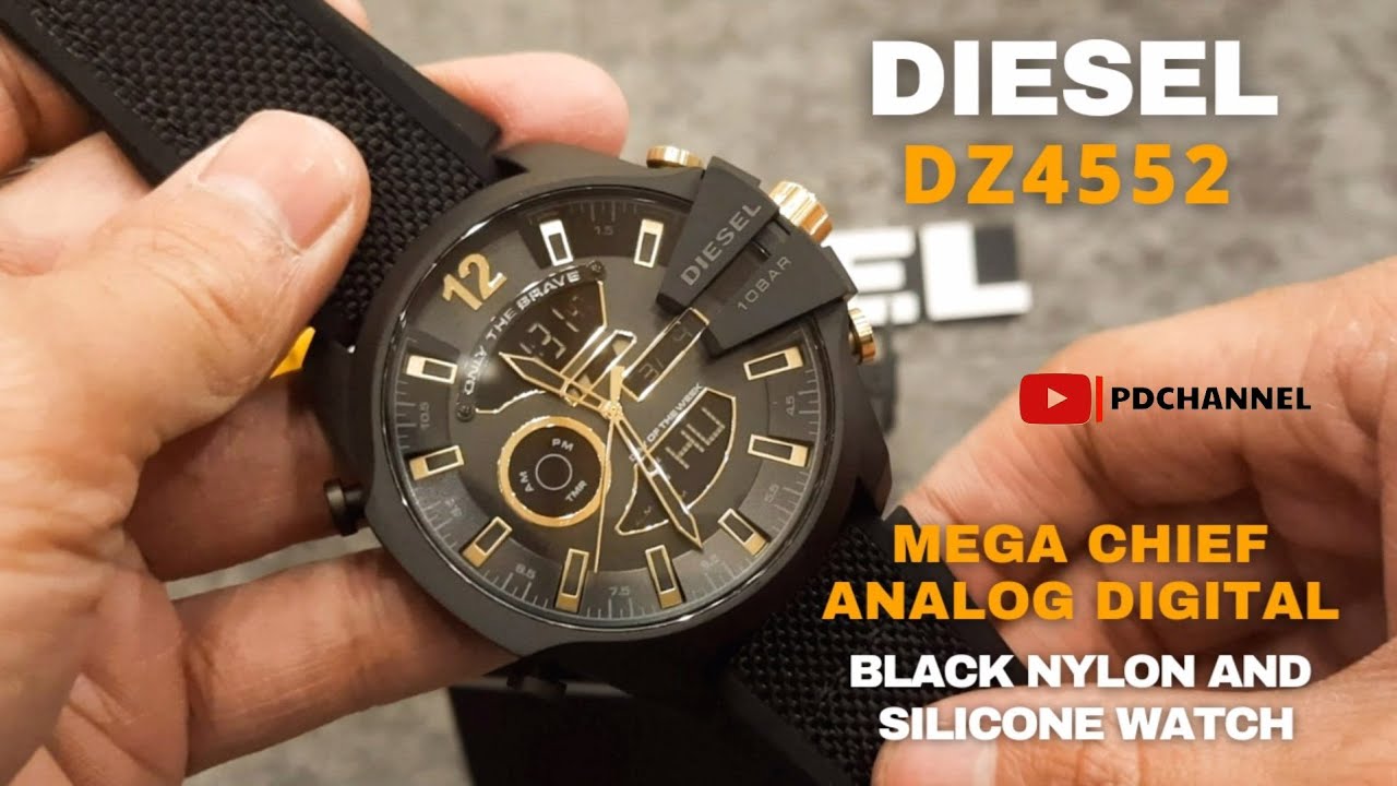 GAGAH ‼️ JAM DIESEL SERI MEGA CHIEF ANALOG DIGITAL BLACK NYLON AND SILICONE  WATCH DZ4552 (REVIEW) - YouTube