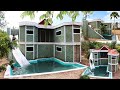 Build Modern  Mud Villa And Design Water Slide To Beautiful Underground Swimming Pool