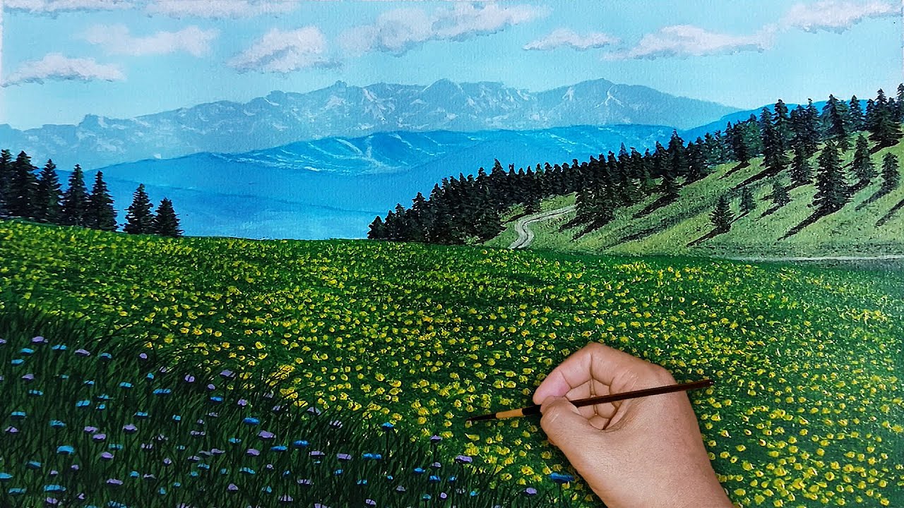 How to Paint Beautiful Landscape Easy / Acrylic Painting Landscape Step ...