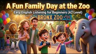 A Fun Family Day at the Zoo | new york | Easy English Listening for Beginners (A2 Level) #usa #uk