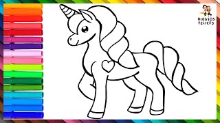 Dibuja y Colorea Un Unicornio Con Un Corazón De Arcoiris