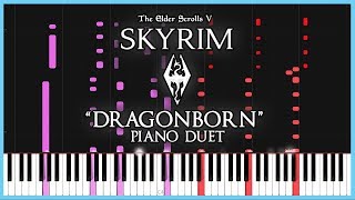 Skyrim: Main Theme (Dragonborn) | PIANO DUET [Synthesia] chords