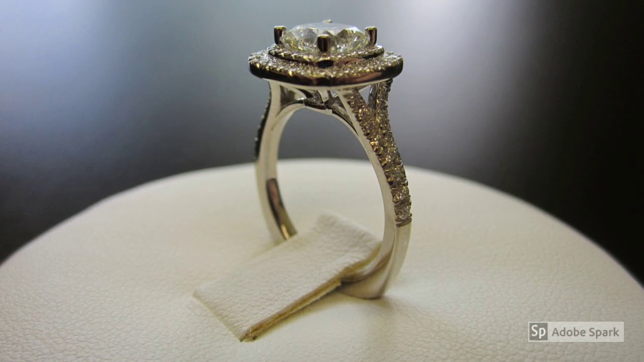 1.4ct Cushion set in French Micro Pave Halo Engagement Ring