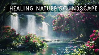 Where the Pink Petals Hide  waterfall + flowing river + birds || ASMR background ambience