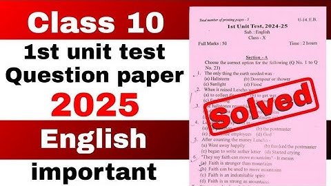 class 10 1st unit test English Question paper 2025 with solutions and pdf SEBA