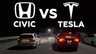 Электрокар Tesla против Civic Type R ДВС  ||  Civic FK8 Type R VS Porsche Panamera