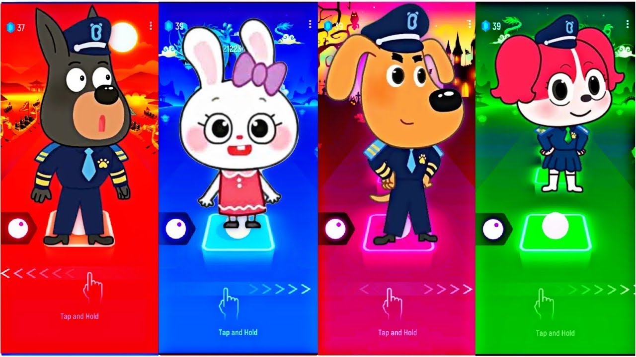 Police Officer  🆚 Little rabbit 🆚 Sheriff Labrador 🆚 Sheriff Papillon 🎶 Tiles Hop EDM Rush