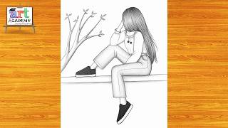 رسم سهل | تعليم رسم بنت كيوت مع شعر طويل سهل بالرصاص خطوه بخطوه للمبتدئين بطريقة سهلة | رسم بنات