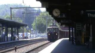 BLS Re 4/4 167 Ausserberg with 34 cargo wagons passes Thun