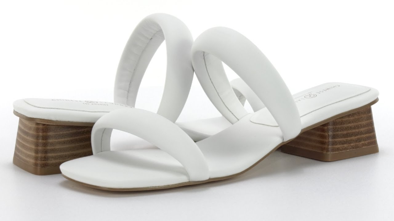 Chinese Laundry Women's Alistair Sandal - Slip-On Block Heel Double Band Sandal, Faux Leather