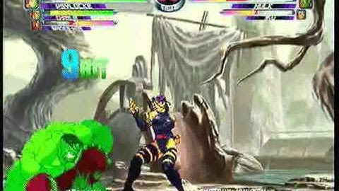 MvC2 Online (360): Brett (Cha/Spid/Psy) vs Shotgun x Johnson (Strid/Ryu/Hulk) 5 .:1.30.11:.