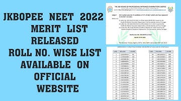 jkbopee neet 2022 merit list released//neet 2022 cutoff