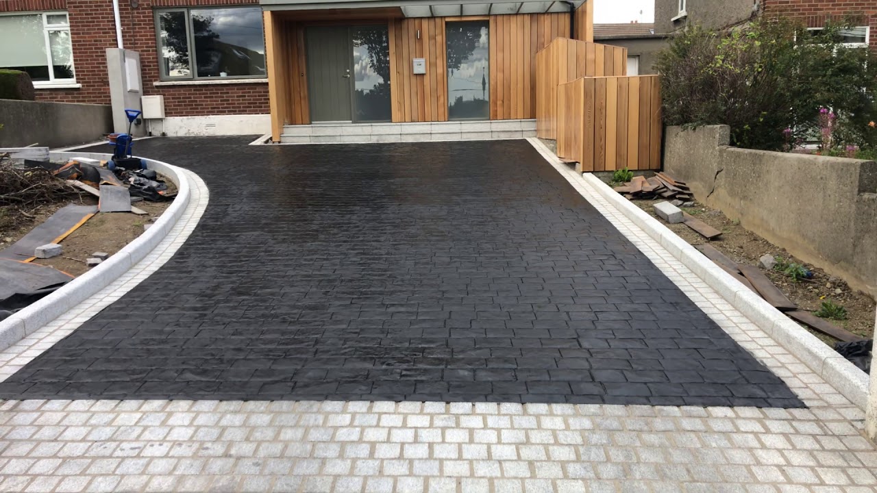 Imprint concrete driveway done in London cobblestone YouTube
