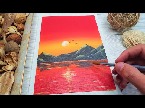 Tutorial PICTURA Acrilica 🌞 APUS de SOARE peste LAC🌞 pentru INCEPATORI