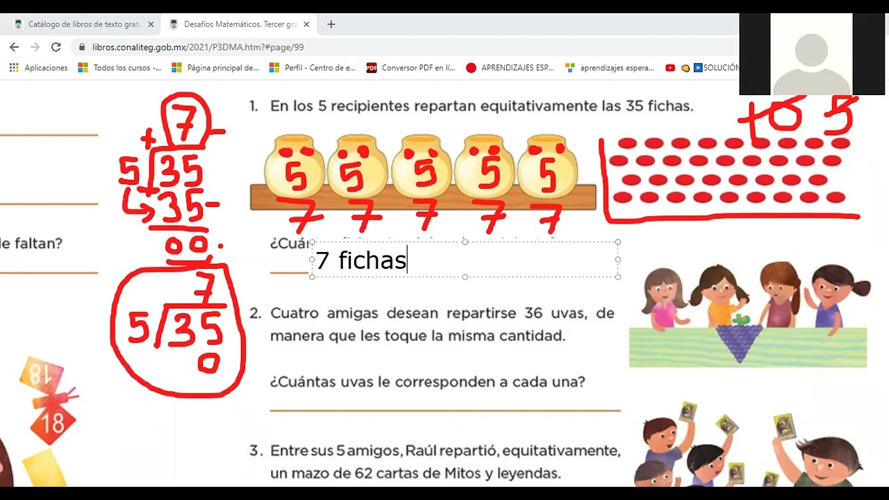 Desafío matemático Repartos equitativos, págs 99 y 100 del libro de
