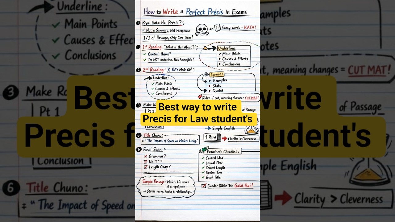 Precis Writing | LL.B | How to write Precis | Best easy short trick 