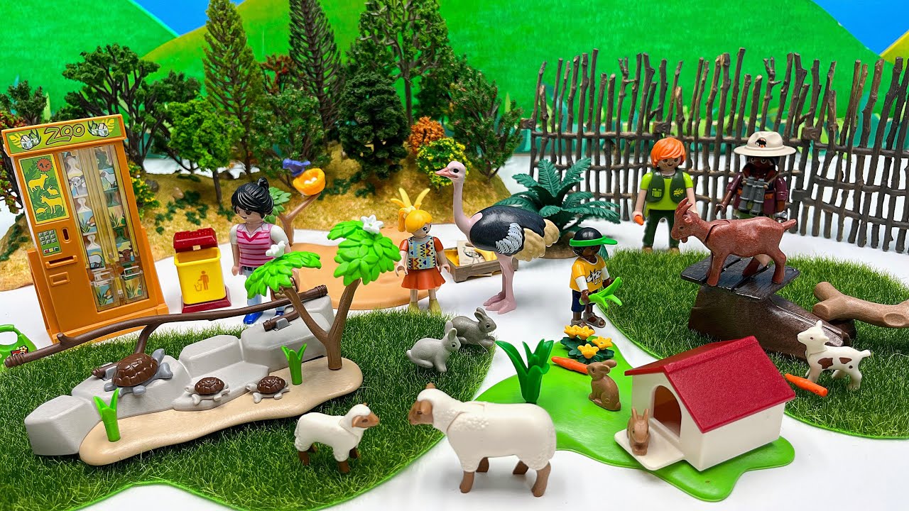 Mini Zoo Diorama With Playmobil | Goat Sheep Rabbits Ostrich