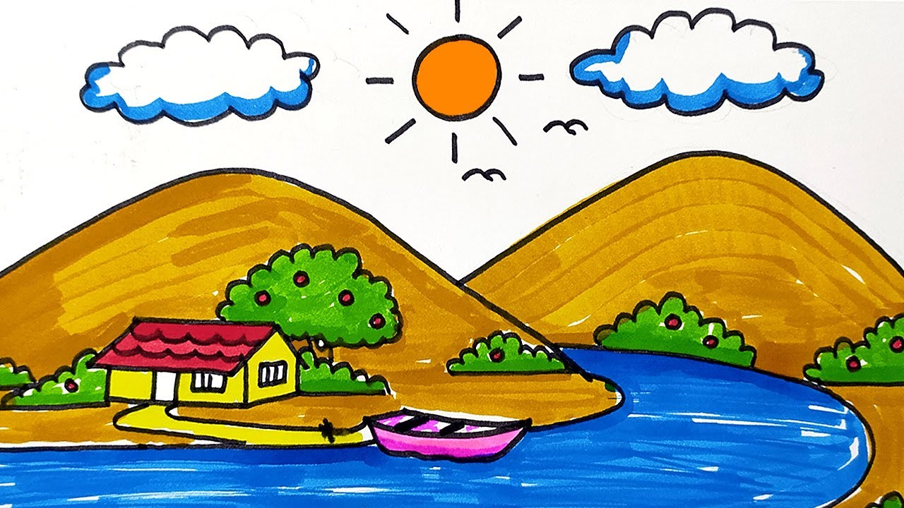 How to Draw Most Easy Scenery || Drawing Easy Scenery Drawing For Kids ...