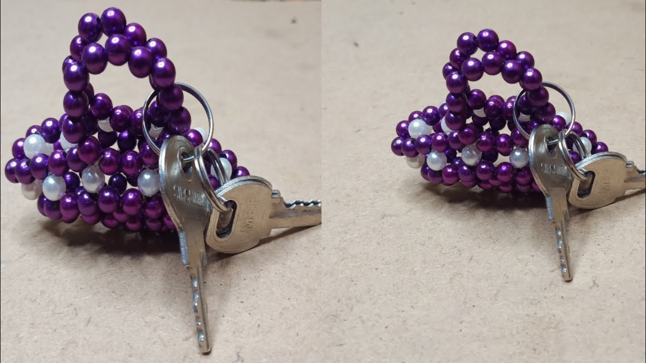 পুতির চাবির রিং,How to make beaded keyrings, beaded bag keychain