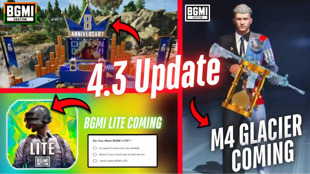 BGMI 4.3 UPDATE || M4 GLACIER COMING || BGMI LITE COMING KRAFTON || 4.3 UPDATE RELEASE DATE PUBG