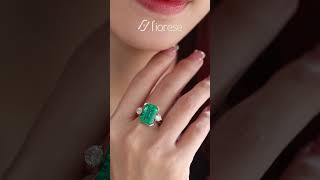 Colombian Lab Emerald Half Bezel Setting Ring with A Ring Enhancer in Bridal Ring Set Design